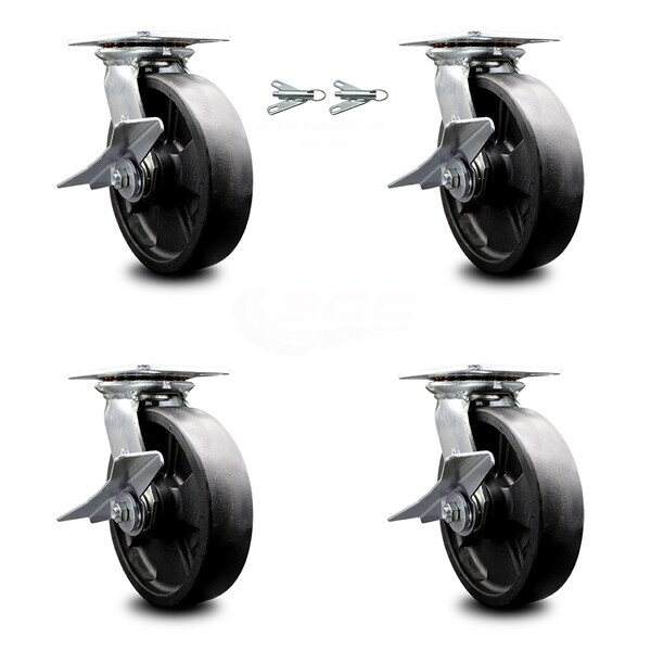 Service Caster 8 Inch Glass Filled Nylon Caster Set with Roller Bearing 4 Brake 2 Swivel Lock SCC-35S820-GFNR-SLB-BSL-2-SLB-2 - main